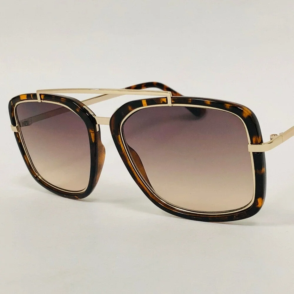 Square Men Sunglasses Designer Retro Metal Driving Shades Hip Hop Brown Lens New